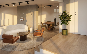 Visionsbild, lounge och mötesrum i kontor