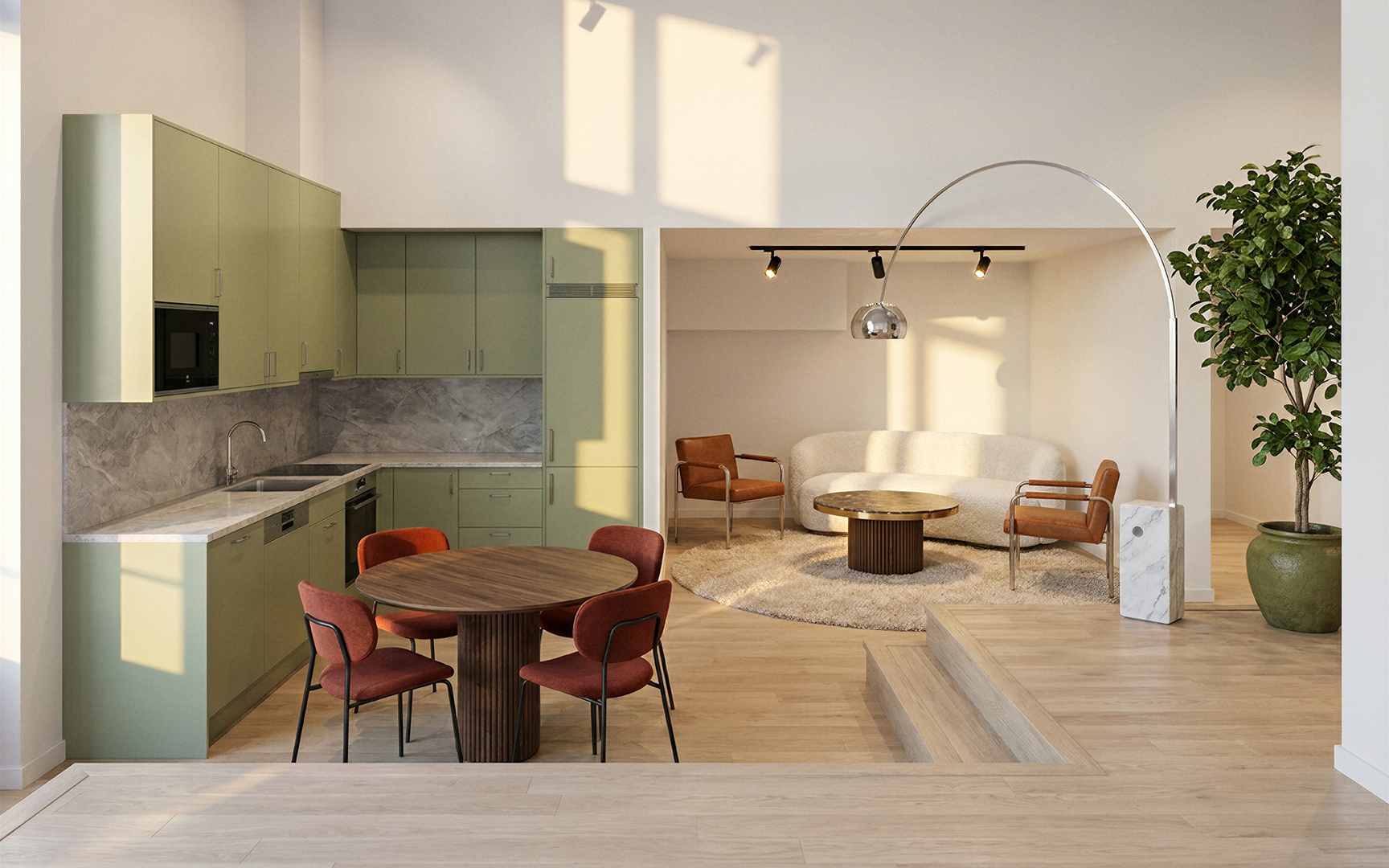Visionsbild, pentry, lounge och lunchrum i kontor