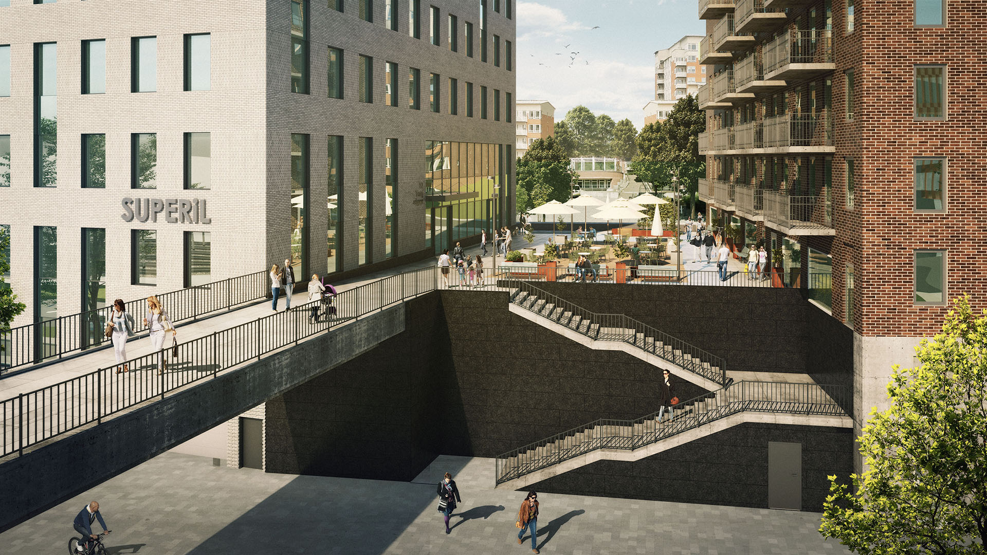 Fastighetens entré sedd från Solna station