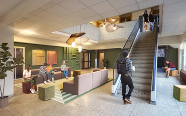 Entrén till fastigheten har stora fönsterpartier och är både ljus och luftig.