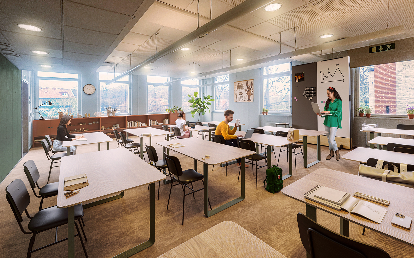 Det finns klassrum i varierande storlekar.