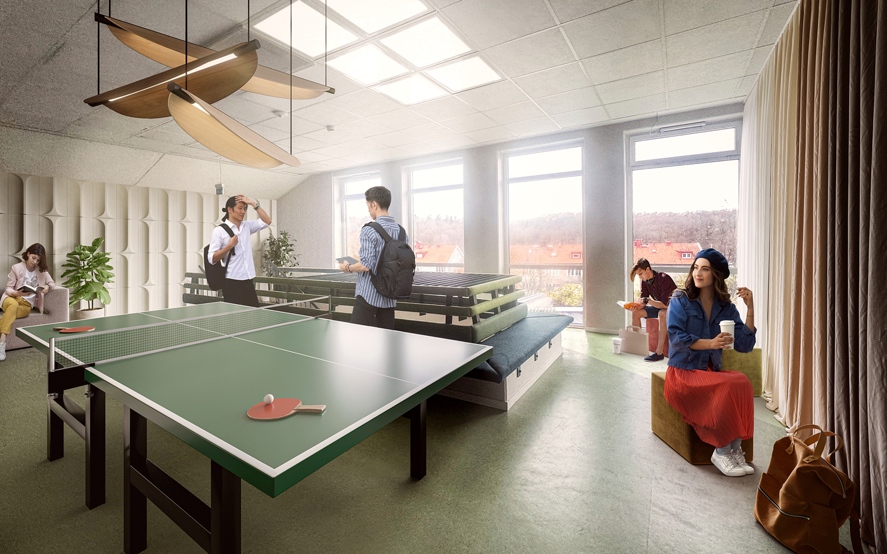 I fastigheten finns flertalet gemensamhetsutrymmen med plats för aktivitet och samvaro.