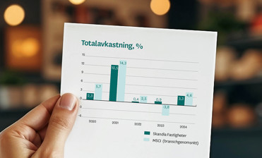 Ett blad med Skandia Fastigheters totalavkastning